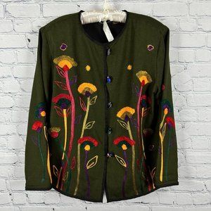 Allure Boutique‎ Floral Embroidered Button Down Blazer, Size M, Olive